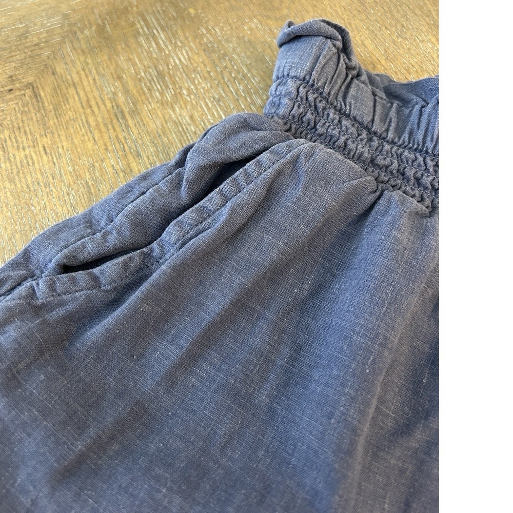 Aerie Ruffle Hem Shorts Womens‎ XS Navy Blue Smocked Paperbag Waist Linen Blend - Picture 8 of 9